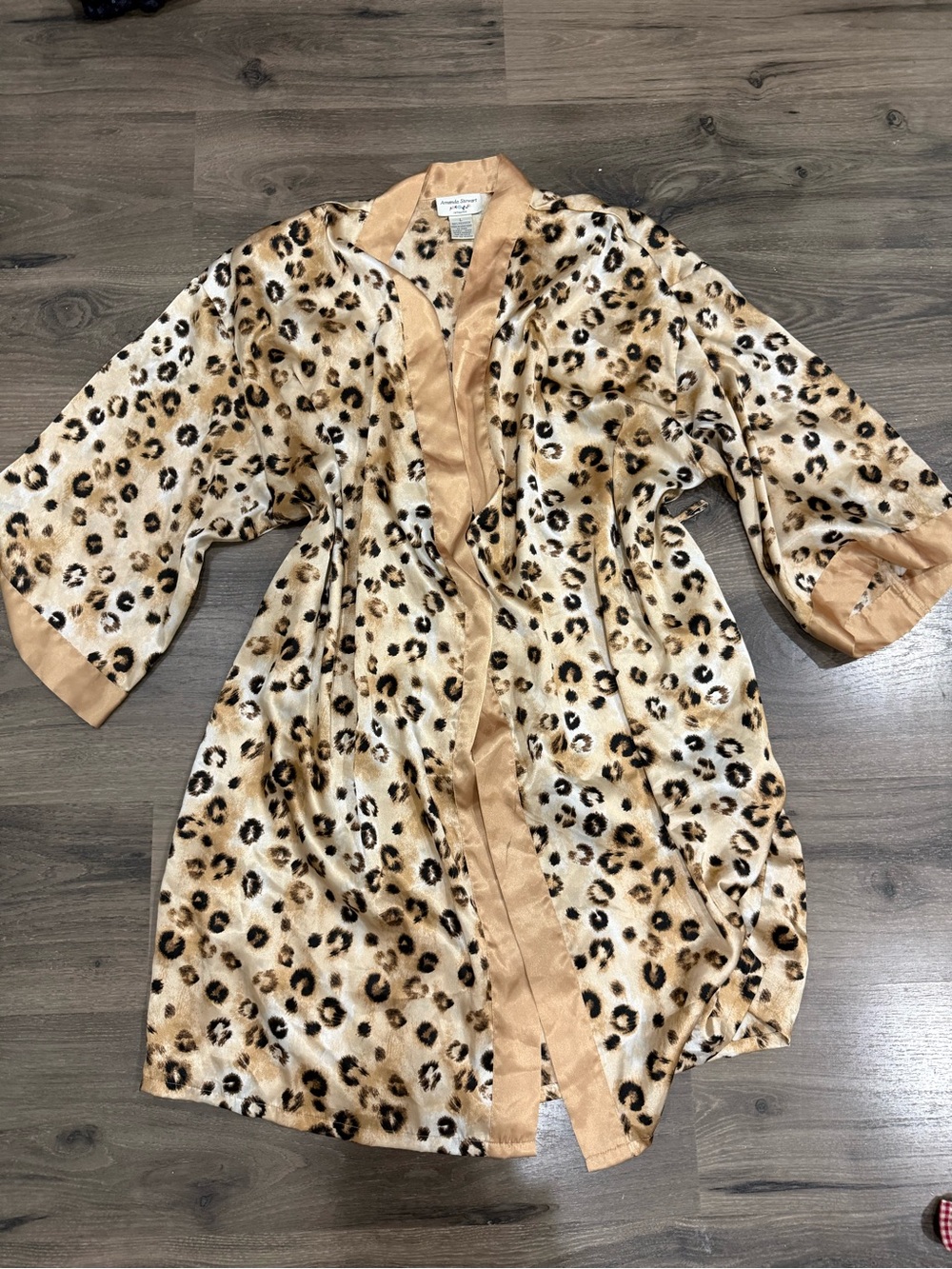 Leopard Print Satin-Trim Robe - Tan Leopard